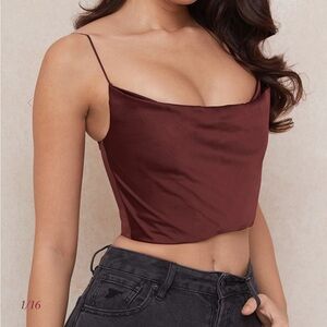 House of CB Dana Corset Satin Crop Top - Raisin